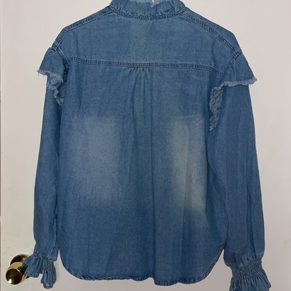 ANAHI SHOULDER RUFFLE DETAILED DENIM SHIRT - Picture 6 of 6